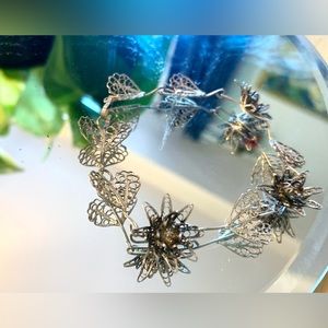 Silver Butterfly and Flower Bracelet